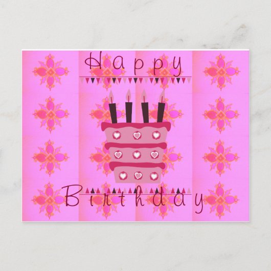 Carte Postale Impression d'art de gâteau d'anniversaire floral p (Devant)