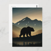 Carte Postale Impression d'art de silhouette d'ours noir montagn (Devant / Derrière)