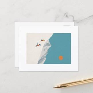 Carte Postale Impression d'art de ski minimaliste – Skieurs alpi