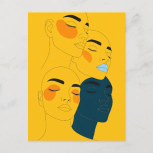 Carte Postale Impression d'art en ligne abstraite, quatre visage