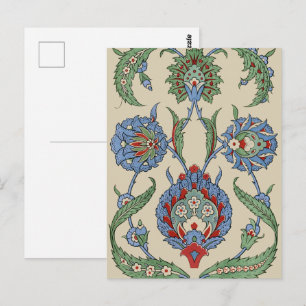 Carte Postale Impression d'art floral géométrique bleu rouge ara