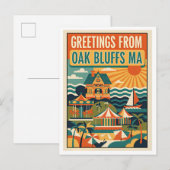 Carte Postale Impression d'art rétro d'Oak Bluffs MA (Devant / Derrière)