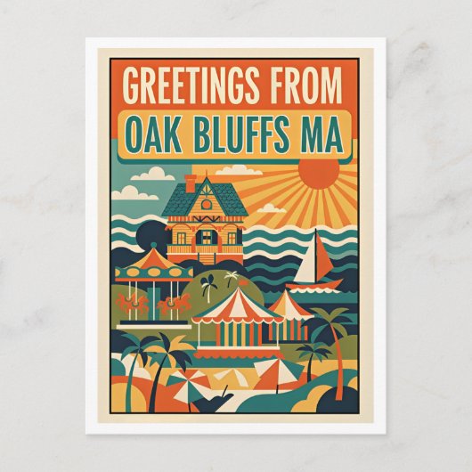 Carte Postale Impression d'art rétro d'Oak Bluffs MA (Devant)