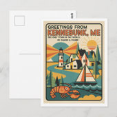 Carte Postale Impression d'art rétro Kennebunk Maine (Devant / Derrière)