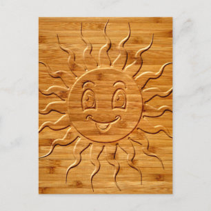 Carte Postale Impression De La Face Solaire Souriante En Bois