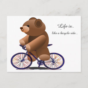 Carte Postale Impression de l'ours en peluche à vélo