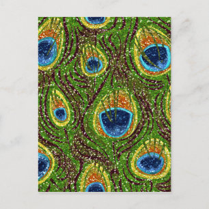 Carte Postale Impression de plumes de paon colorées