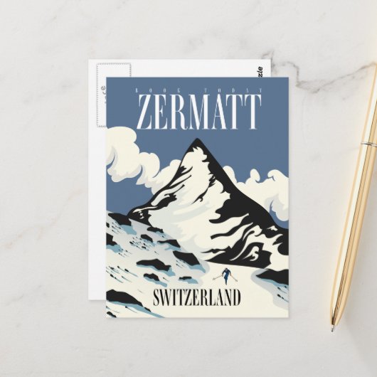Carte Postale Impression de ski à Zermatt en Suisse (Devant/Arrière en situation)