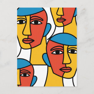 Carte Postale Impression de visages abstraits, art géométrique v