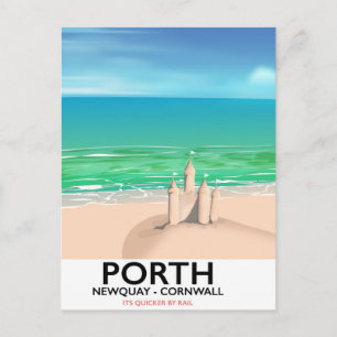 Carte Postale Impression de voyage de château de sable de Porth 