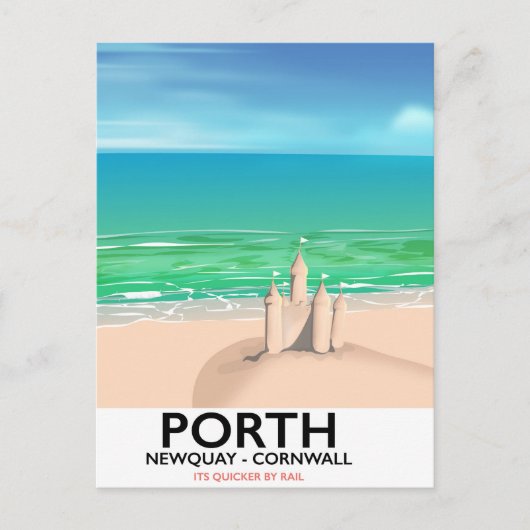 Carte Postale Impression de voyage de château de sable de Porth (Devant)