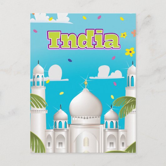 Carte Postale Impression de voyage en Inde dessin animé. (Devant)