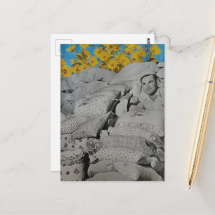 Carte Postale Impression florale noir blanc Farine Fleurs jaunes