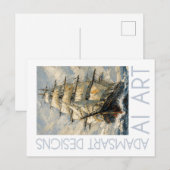 Carte Postale Impressionist Tall Ship at Sea Nautical Art (Devant / Derrière)