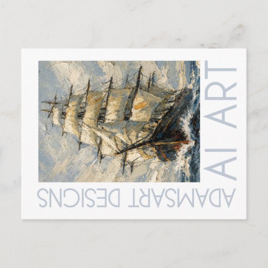 Carte Postale Impressionist Tall Ship at Sea Nautical Art (Devant)