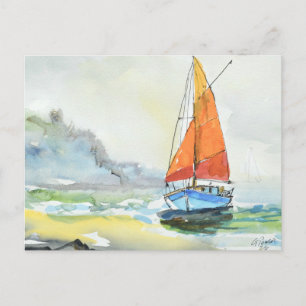 Carte Postale Impressionniste Brise Océanique Voile Doré