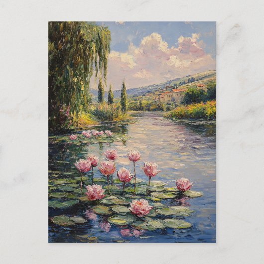 Carte Postale Impressionniste Lily Pads Willow Tree (Devant)