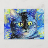 Carte Postale Impressionniste Starry Night Tabby Cat Portrait (Devant)