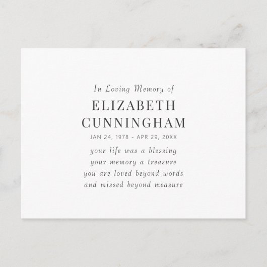 Carte Postale In Love Memory Memorial Modern Simple Citation (Devant)