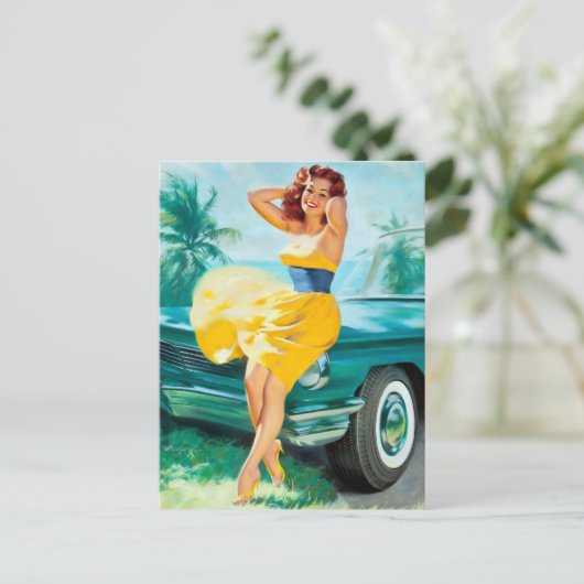 Carte Postale In Yellow Dress Pin Up (Debout devant)
