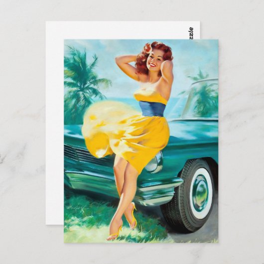 Carte Postale In Yellow Dress Pin Up (Devant / Derrière)