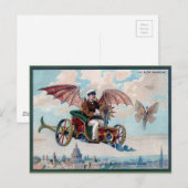 Carte Postale Incroyable voiture volante steampunk victorienne (Devant / Derrière)