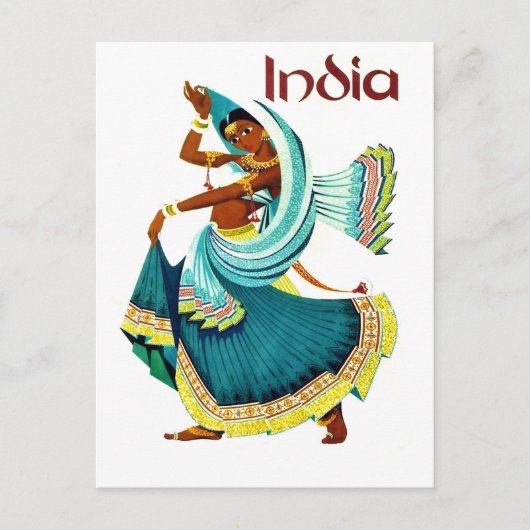 Carte Postale Inde, danseuse traditionnelle, voyage vintage (Devant)