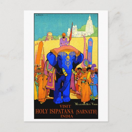 Carte Postale Inde, saint Isipatana, éléphant bleu, vintage (Devant)