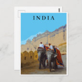Carte Postale Inde Style Retro Elephants Voyage (Devant / Derrière)
