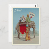 Carte Postale Inde Vintage Elephant Travel (Devant / Derrière)