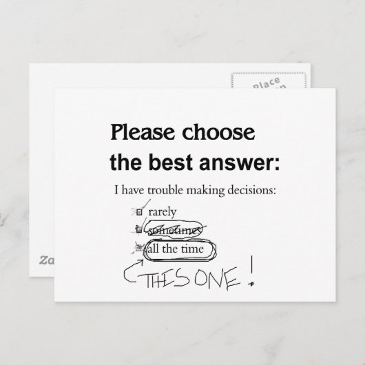 Carte Postale Indécis - Prise de décisions difficiles (Devant / Derrière)