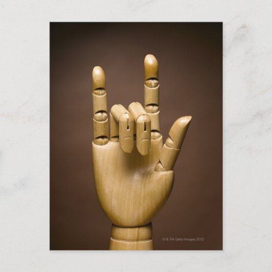 Carte Postale Index des mains en bois et petit doigt étendu, (Devant)