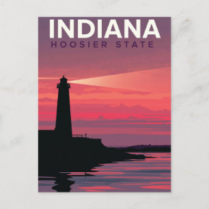 Carte Postale Indiana Hoosier State Phare Vintage Coucher de sol