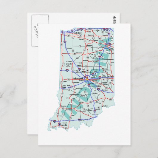 Carte postale Indiana Interstate Map (Devant / Derrière)