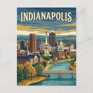 Carte Postale Indianapolis Indiana Centre-ville Skyline Art Vint