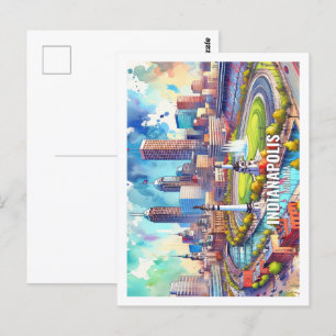 Carte Postale Indianapolis Indiana USA Fameux Place aquarelle