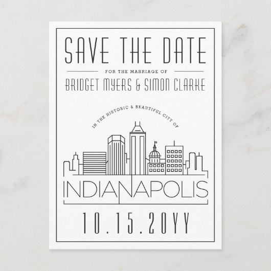 Carte Postale Indianapolis Mariage Skyline Enregistrer la date (Devant)