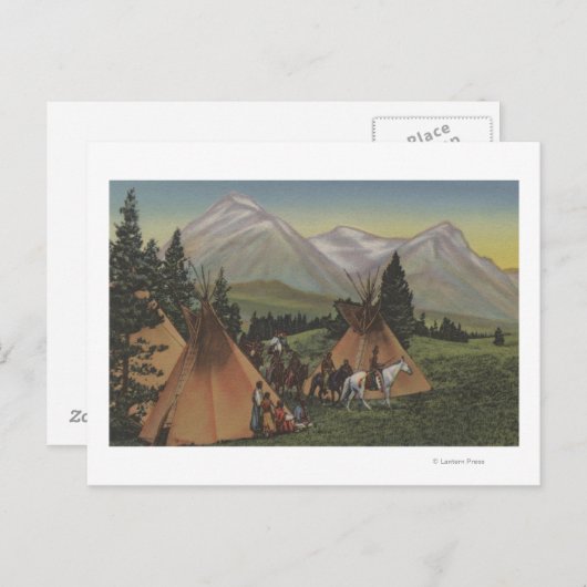 Carte Postale Indiens du Nord-Ouest de retour de la chasse (Devant / Derrière)