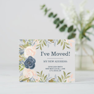 Carte Postale Indigo Blue Blush Pink Changement d'Adresse 