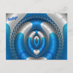 Carte Postale INDIGO Bright!~ Bleu Blanc 3D Fractage Design ~