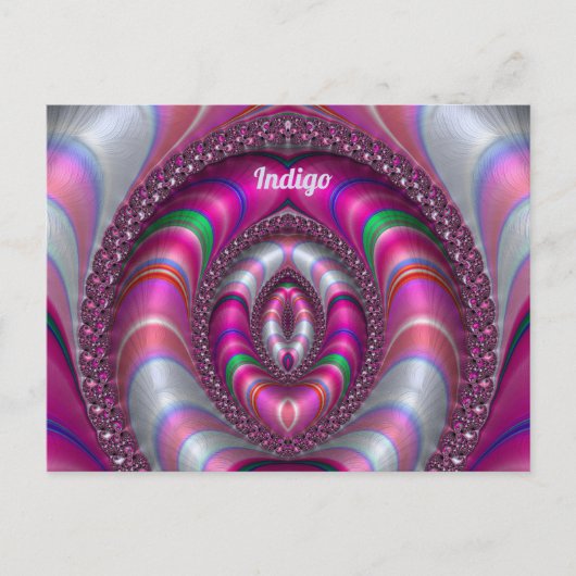 Carte Postale INDIGO ~ Conception de fractale 3D ROSE ~ (Devant)