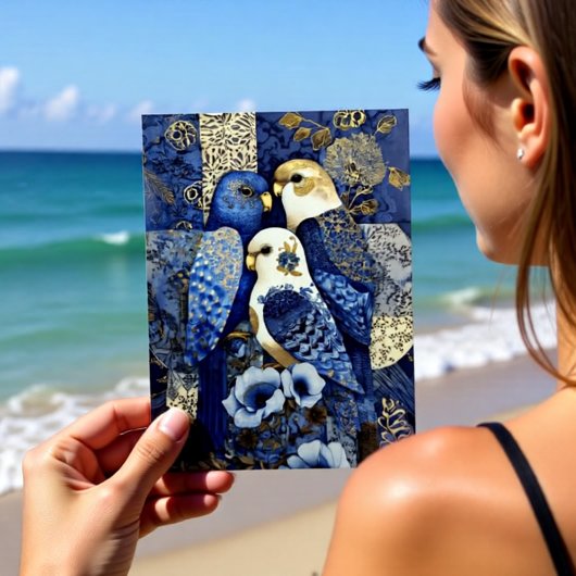 Carte Postale Indigo Golden Parakeets