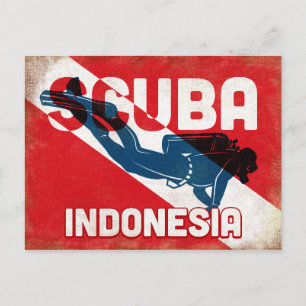 Carte Postale Indonésie Scuba Diver - Blue Retro