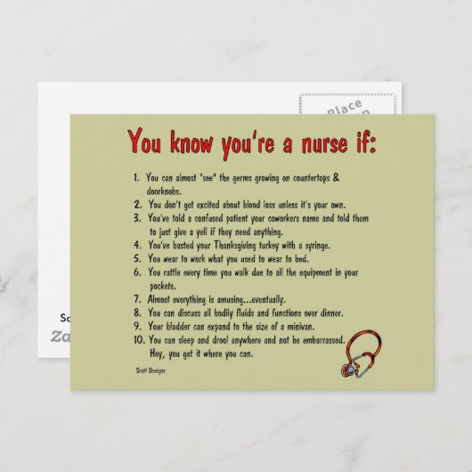 Carte postale infirmière (Devant / Derrière)