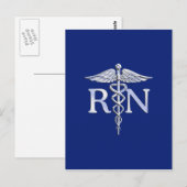 Carte Postale Infirmière autorisée RN Caduceus sur Décor bleu ma (Devant / Derrière)