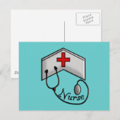 Carte Postale Infirmière avec CASQUETTE EMBOSSÉ & STETHOSCOPE (Devant / Derrière)