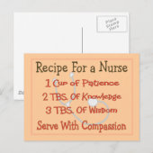 Carte Postale Infirmière Cadeaux "Recette pour une infirmière" (Devant / Derrière)