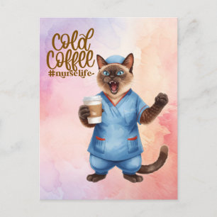 Carte Postale Infirmière chat vie Café froid