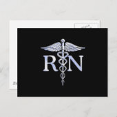 Carte Postale Infirmière inscrite RN Caduceus Snakes Solide Noir (Devant / Derrière)
