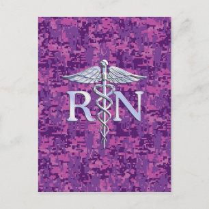 Carte Postale Infirmière inscrite RN Caduceus sur Camouflage ros